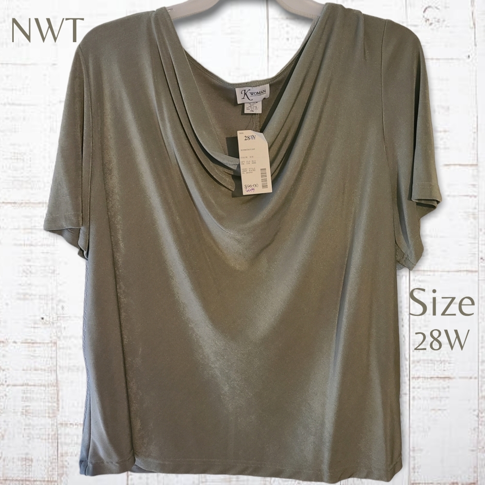 K Woman Plus Size Sage Metalic Blouse NWT